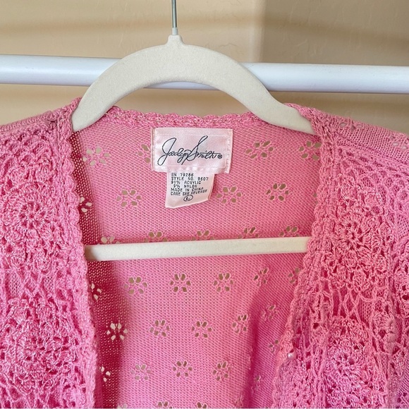 Vintage Pink Jacquline Smith Crochet Short Sleeve Cardigan - Picture 5 of 8